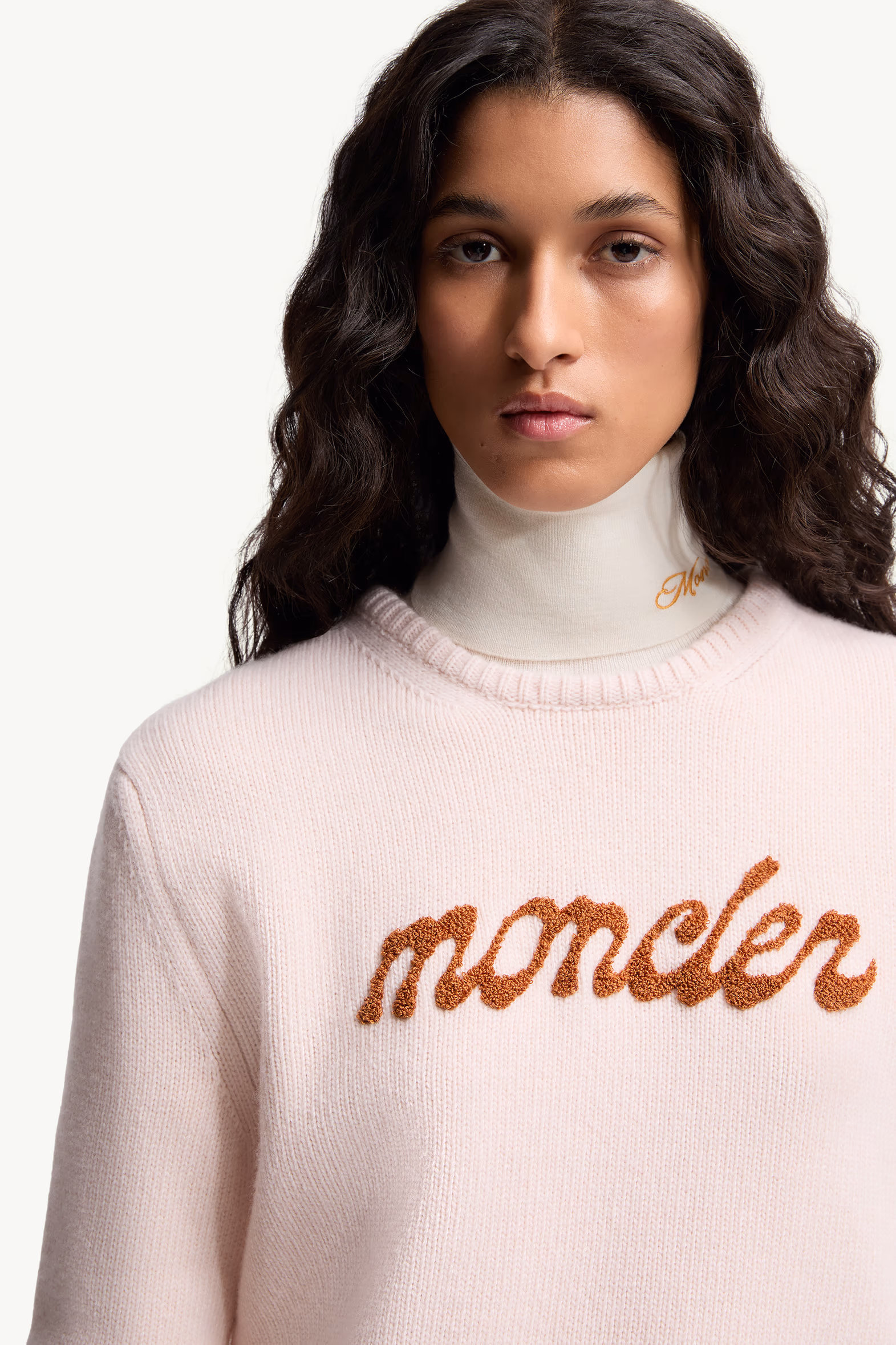 Embroidered Logo Wool & Cashmere Sweater Women Light Pink Moncler 6